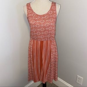 Alya knit sleeveless orange tribal print floral dress with POCKETS size Large